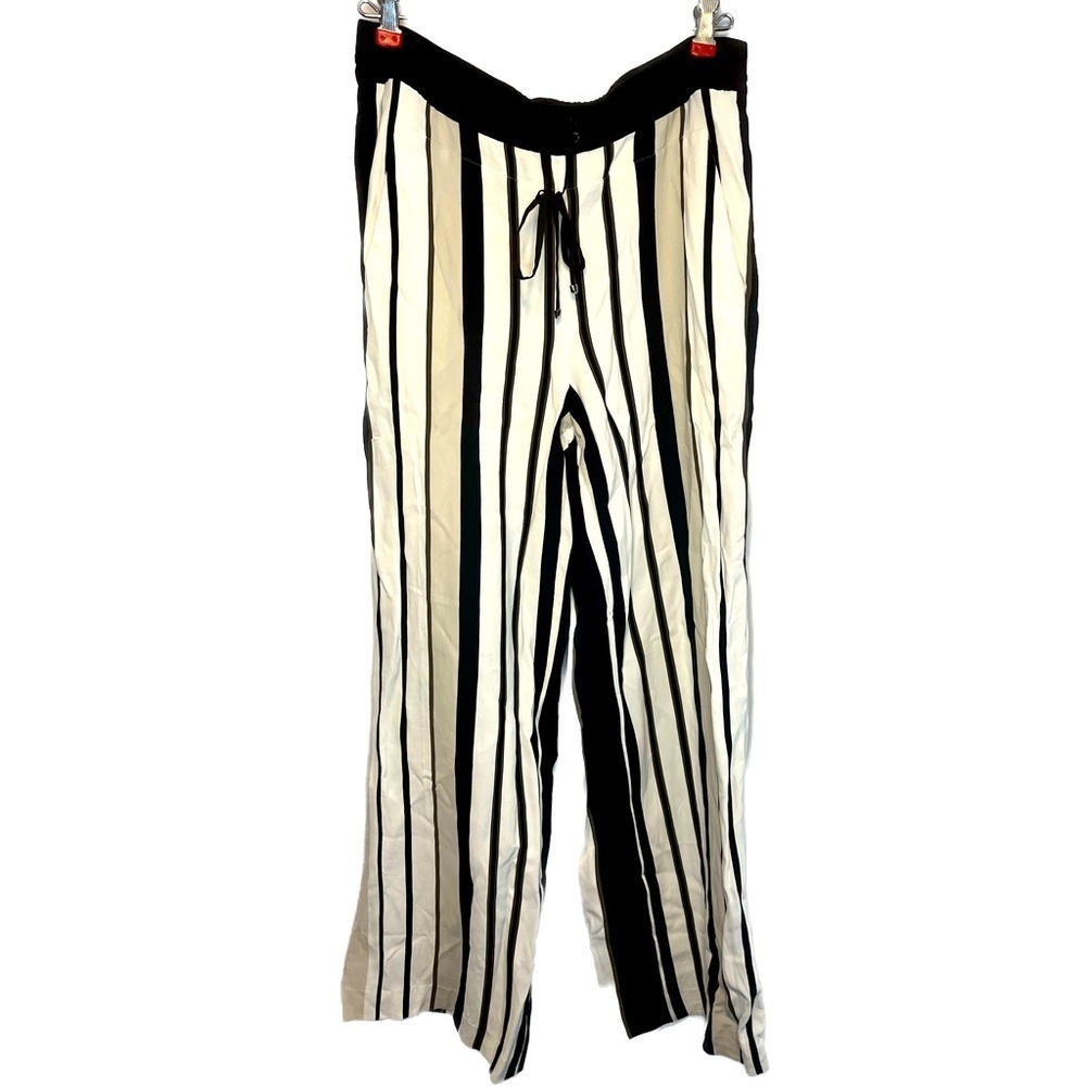 Lafayette 148 New York Hester Striped Wide-LegPull On Viscose Pants Sz M